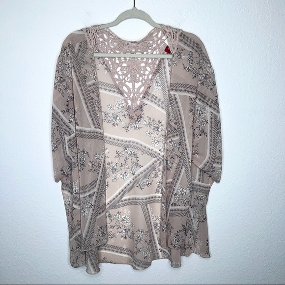 Panhandle Kimono Women Small Floral Crochet Lace Pink Top Coverup Boho Western E - Picture 1 of 5